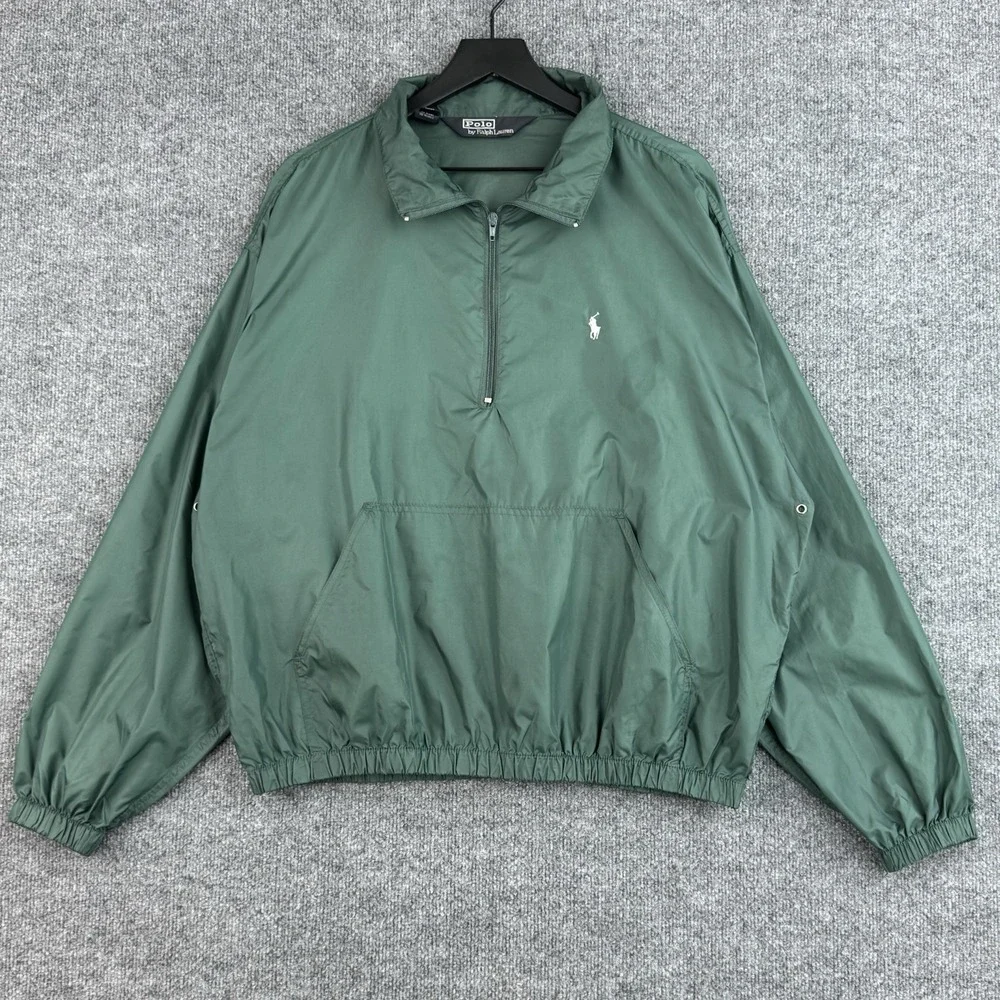 Vintage Polo Ralph Lauren Windbreaker Jacket Mens XL Green 1/4 Zip Lightweight